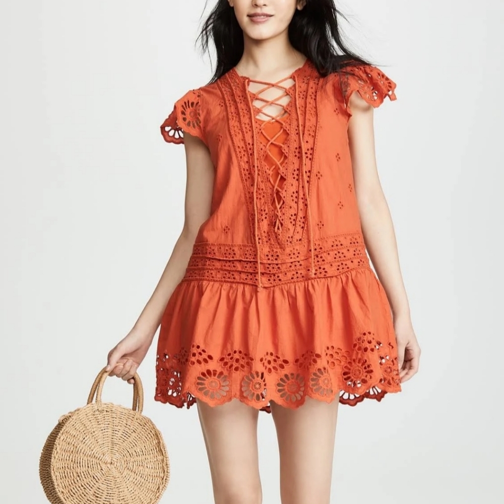 🎉Host pick🎉{Free People} Esperanza Orange Eyelet Mini Dress
